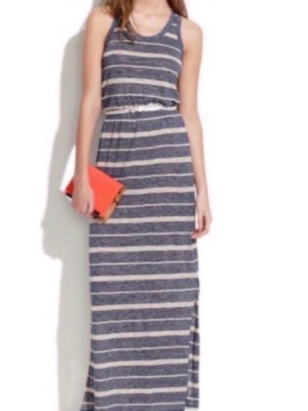 Madewell Striped Linen Racerback Maxi Dress S Black White Coastal Grandma EUC